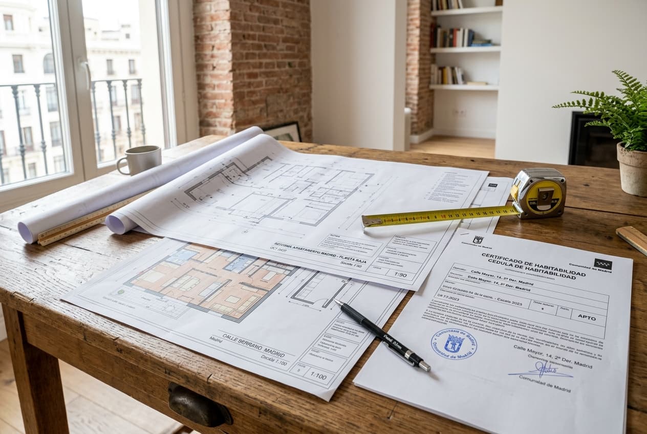 Documentación técnica y planos de una vivienda en Madrid para la cédula de habitabilidad